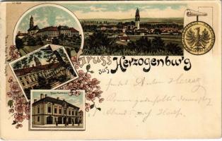 Herzogenburg, Neues Rathaus, Kellerstübel Terrasse. Regel & Krug Art Nouveau, floral, litho (fa)
