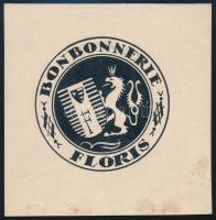 Floris Bonbonnerie, art deco csokoládé termékcsomagolás terv, 1925-30 körül. Tus, karton. Jelzés nélkül, feltehetően Galambos Margit terve. Szélén kissé foltos. d: 5 cm