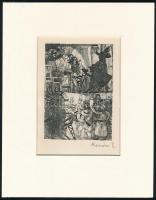 Kondor Béla (1931-1972): Kocsmában. Rézkarc, papír, utólagos jelzéssel, paszpartuban, 11×8 cm
