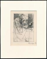 Kondor Béla (1931-1972): Támadás. Rézkarc, papír, utólagos jelzéssel, paszpartuban, 11×8 cm