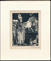 Kondor Béla (1931-1972): Áldás. Fametszet, papír, utólagos jelzéssel, paszpartuban, 13,5×10,5 cm