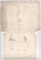 Jelzés nélkül: 8 db art deco illusztráció-, reklám- vagy divatterv, 1930 körül. Ceruza, hártyapapír....