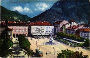 1911 Bolzano, Bozen (Südtirol); Walterplatz, Hotel de lEurope, Cafe Restaurant / square, hotel, café and restaurant, tram (fl)