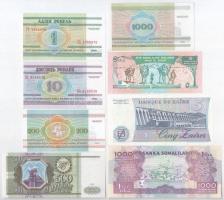 8db vegyes külföldi bankjegy tétel, közte Fehéroroszország 1992. 200R + 1998. 1000R + 2000. 1R + 10R...