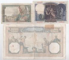 Franciaország 1938. 1000Fr "Y.3513" + 1949. 10Fr "458404480" + Spanyolország 193...