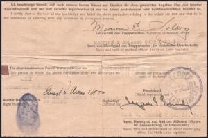 1945 Wehrmacht (Heer) katona német-angol nyelvű elbocsátó okirata amerikai hadifogolytáborból, két h...