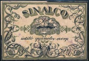 Sinalco üdítő gyümölcs-szörp, italcímke terv, 1925 körül. Tempera, tus, ceruza, karton. Foltos. Jelzés nélkül. d: 6 cm
