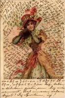 1900 Lady art postcard. litho + titkosírás / crypthography (EK)