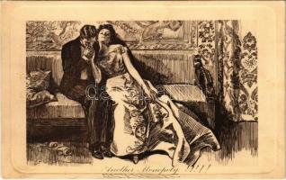 1909 Another Monopoly Lady art postcard, romantic couple. Pictorial Comedy Postcards No. 138. James Henderson & Sons (EK)