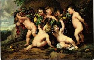 Der Früchtekranz / Stengel art postcard s: P. P. Rubens