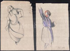 Galambos Margit (?-?): 3 db női alaktanulmány, 1923. Vegyes technika, hártyapapír, jelzés nélkül, jobbra lent autográf datálással, részben kissé foltos, 25x17,5 és 17x25 cm körüli méretekben