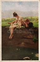 Frühling / Printemps / Springtime Erotic nude lady art postcard. Hanfstaengls Künstlerkarte Nr. 198. s: B. Piglhein (EK)