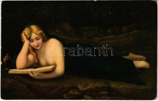 Magdalena / Erotic nude lady art postcard. Stengel s: Correggio (EK)