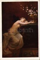 A gyászoló Psyche / Trauernde Psyche / Erotic nude lady art postcard. Wiener Künstler Grüsse C.H.W. Nr. 2851. s: J. Straka
