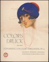 cca 1920-1930 Coloris Druck Dresden reklám, hajtott, 28×22 cm