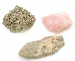 3 db ásvány (pirit, rózsakvarc)