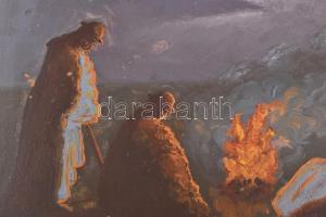 Vasvári Wertheimer Sándor (?-?): Tűz körül. Olaj, karton, kissé sérült (festéklepergésekkel). 40x50c...