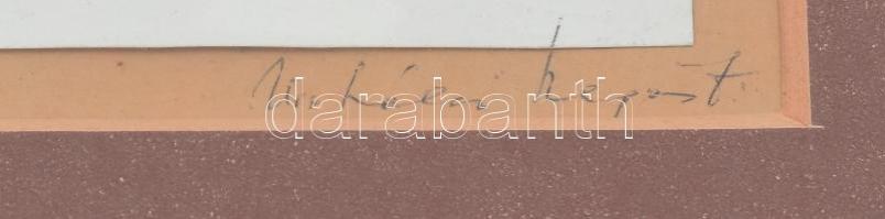 Mohácsi Regős Ferenc (1917-2003): Utcán. Filctoll, papír, jelzett, üvegezett fa keretben, 10x15 cm