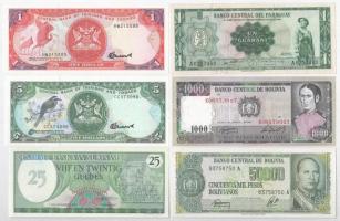 6db-os vegyes Dél-Amerikai bankjegy tétel, közte Bolívia, Paraguay, Suriname, Trinidad és Tobago T:I-II  6pcs of mixed South American banknote lot, in it Bolivia, Paraguay, Suriname, Trinidad and Tobago C:UNC-XF