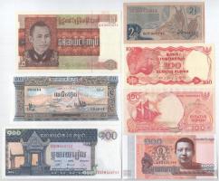 7db-os vegyes Délkelet-Ázsiai bankjegy tétel, közte Indonézia, Kambodzsa, Mianmar T:I-II közte hullámos papír 7pcs of mixed Southeast Asian banknote lot, in it Indonesia, Cambodia, Myanmar C:UNC-XF wavy paper in it