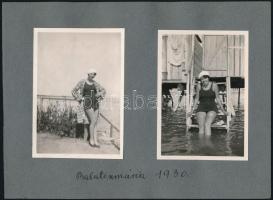1930 Balatonmáriafürdő, strand, 2 db albumlapra ragasztott fotó, 8,5×6 cm