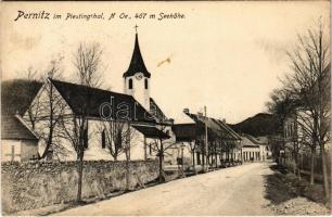 1908 Pernitz im Piestingthal, Kirche, Strasse / street, church (EK)