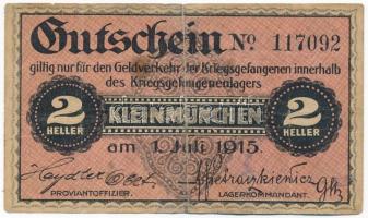 Ausztria / Kleinmünchen hadifogolytábor 1915. 2h T:III,III- Austria / Kleinmünchen POW camp 1915. 2 Heller C:F,VG