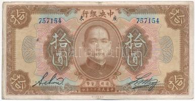 Kína / The Central Bank of China 1923. 10$ T:III,III- China / The Central Bank of China 1923. 10 Dollars C:F,VG Krause P#176