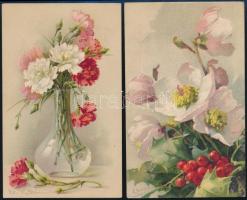 1918 2 db litho virágos képeslap, hátoldalán kézzel írt verszöveggel