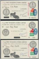 Wales DN (1969) 10Sh-10P (3xklf) helyi bankjegyek felülbélyegzéssel érvénytelenítve T:I,I- az egyik sarkán tollvonás Wales ND (1969) 10 Shillings- 10 Pounds (3xdiff) local banknotes cancelled by overprint C:UNC,AU pen stroke on ones corner