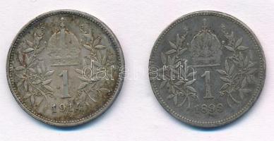 Ausztria 1899. 1K Ag "Ferenc József" + 1914. 1K Ag "Ferenc József" T:2-,3 patina...