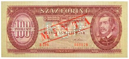 1980. 100Ft piros MINTA felülnyomással és perforációval, B 000 000079 sorszámmal T:I / Hungary 1980. 100 Forint with MINTA (SPECIMEN) overprint and perforation, with B 000 000079 serial number C:UNC Adamo F33Ma