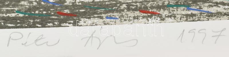 Péter Ágnes (1949-): Speed II., 1997. Szitanyomat, papír, jelzett, művészpéldány e.a. jelzéssel. 67x...