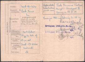 1945 Werb János szakszvezető gépelt zsoldkönyve, 1945. jan. 30.-tól április 30.-ig., valamint szakas...