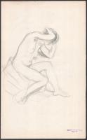 Mattyasovszky-Zsolnay László (1885-1935), kétoldalas mű: Ülő női akt. Ceruza, papír. Egyik oldalon hagyatéki pecséttel jelzett. 34x21 cm