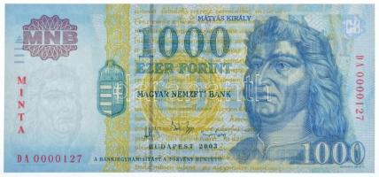 2003. 1000Ft MINTA felülnyomással, DA 0000127 sorszámmal T:I / Hungary 2003. 1000 Forint with MINTA (SPECIMEN) overprint, with DA 0000127 serial number C:UNC Adamo F55DM2