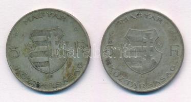 1947. 5Ft Ag "Kossuth" (2x) T:2-,3 patina Adamo F8.1