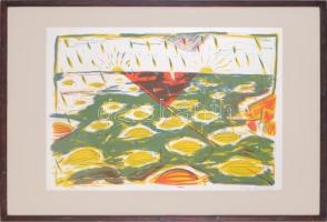 Bukta Imre (1952-): Tájkép, 1989. Ofszet litográfia, papír. Jelzett. Számozott (18/30). 50x72 cm. Fa...