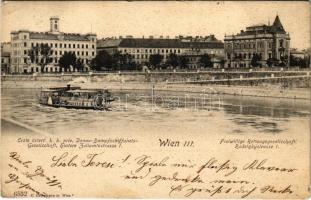 1904 Wien, Vienna, Bécs III. Erste österr. k.k. priv. Donau-Dampfschiffahrtsgesellschaft, hintere Zollamtsstrasse 1., Freiwillige Rettungsgesellschaft, Radetzkystrasse 1. / First Austrian Danube steamship company (EK)