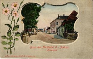 1911 Wien, Vienna, Bécs XXI. Floridsdorf II, Jedlesee, Boschgasse, Bäckerei / street, bakery shop. August Kindl Art Nouveau, floral (fl)