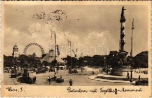 1936 Wien, Vienna, Bécs II. Praterstern mit Tegetthoff Monument / statue, tram, amusement park, automobiles