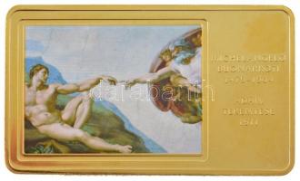 DN A világ leghíresebb festményei / Michelangelo Buonarroti 1475-1564. - Ádám teremtése 1511. aranyozott, multicolor Cu emlékérem (35x60mm) T:PP ujjlenyomat