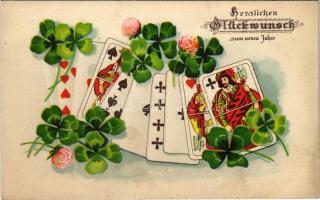 Herzlichen Glüchwunsch zum neuen Jahre / Boldog új évet! Kártyajáték / New Year greeting, card game. S.B. 7271. litho