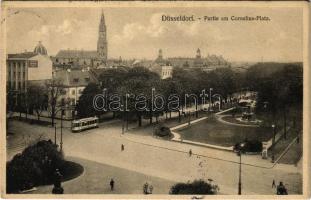 1914 Düsseldorf, Partie am Cornelius Platz / square, tram (Rb)