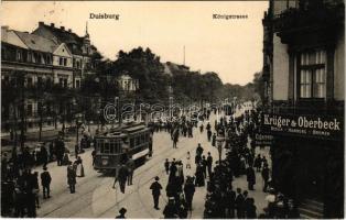 1914 Duisburg, Königstrasse, Krüger & Oberbeck / street, trams, shop