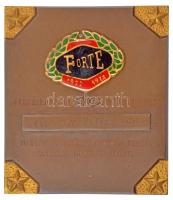1972. FORTE 1922-1972 műgyantás rátét részben aranyozott bronz plaketten, névre szóló gravírozással FENNÁLLÁSÁNAK 50. ÉVFORDULÓJÁN - A MAGYAR FOTOKÉMIAI IPARBAN VÉGZETT SOKÉVES MUNKÁSSÁGÁÉRT, eredeti dísztokban (113x99mm) T:1-