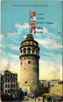 1914 Constanntinople, Istanbul; Tour de Galata / Galata Tower with flags
