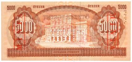 1990. 5000Ft "H 00000838" sorszámmal, piros "MINTA" felülnyomással és perforáció...