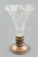 Ólomkristály váza ezüst(Ag) talppal, jelzett, m: 12 cm