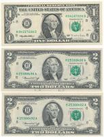 Amerikai Egyesült Államok 1974-1977. (1976) 2$ Francine Irving Neff - William E. Simon (2x) egyugrású sorszámokkal + 1995-1999. (1995) 1$ Federal Reserve Note Mary Ellen Withrow - Robert E. Rubin T:I USA 1974-1977. (1976) 2 Dollars Francine Irving Neff - William E. Simon (2x) with almost consecutive serilas + 1995-1999. (1995) 1 Dollar Federal Reserve Note Mary Ellen Withrow - Robert E. Rubin C:UNC